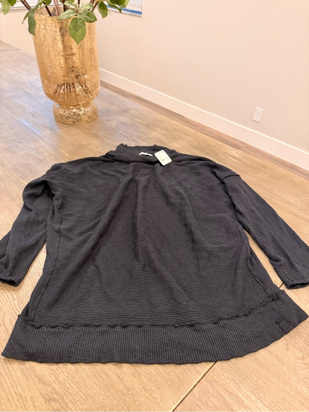 NWT! Free People. Women's Black Ribbed Long-Sleeve Dress/Long Top